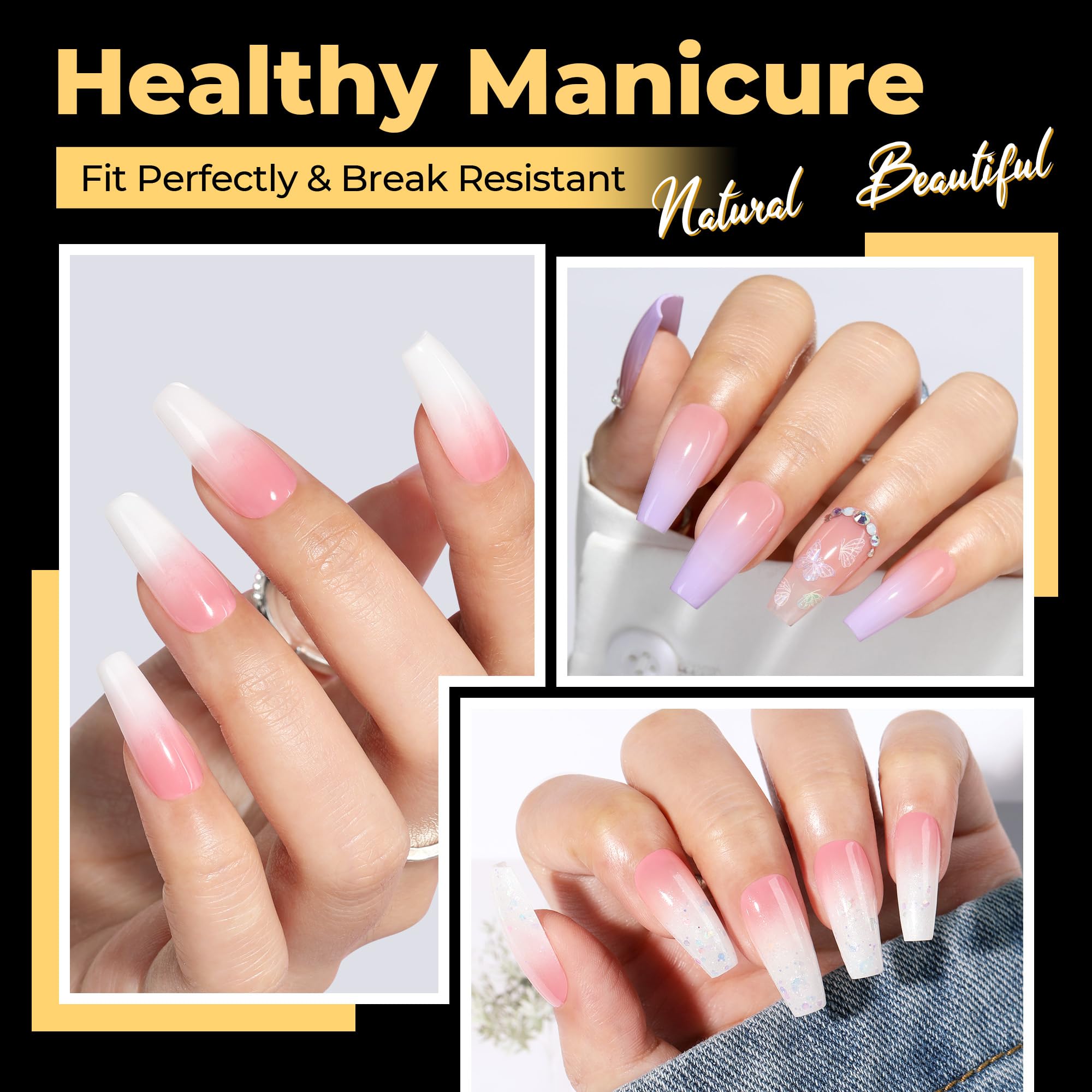 UNA GELLA coffin tips inner-texture close-up improves nail adhesion.