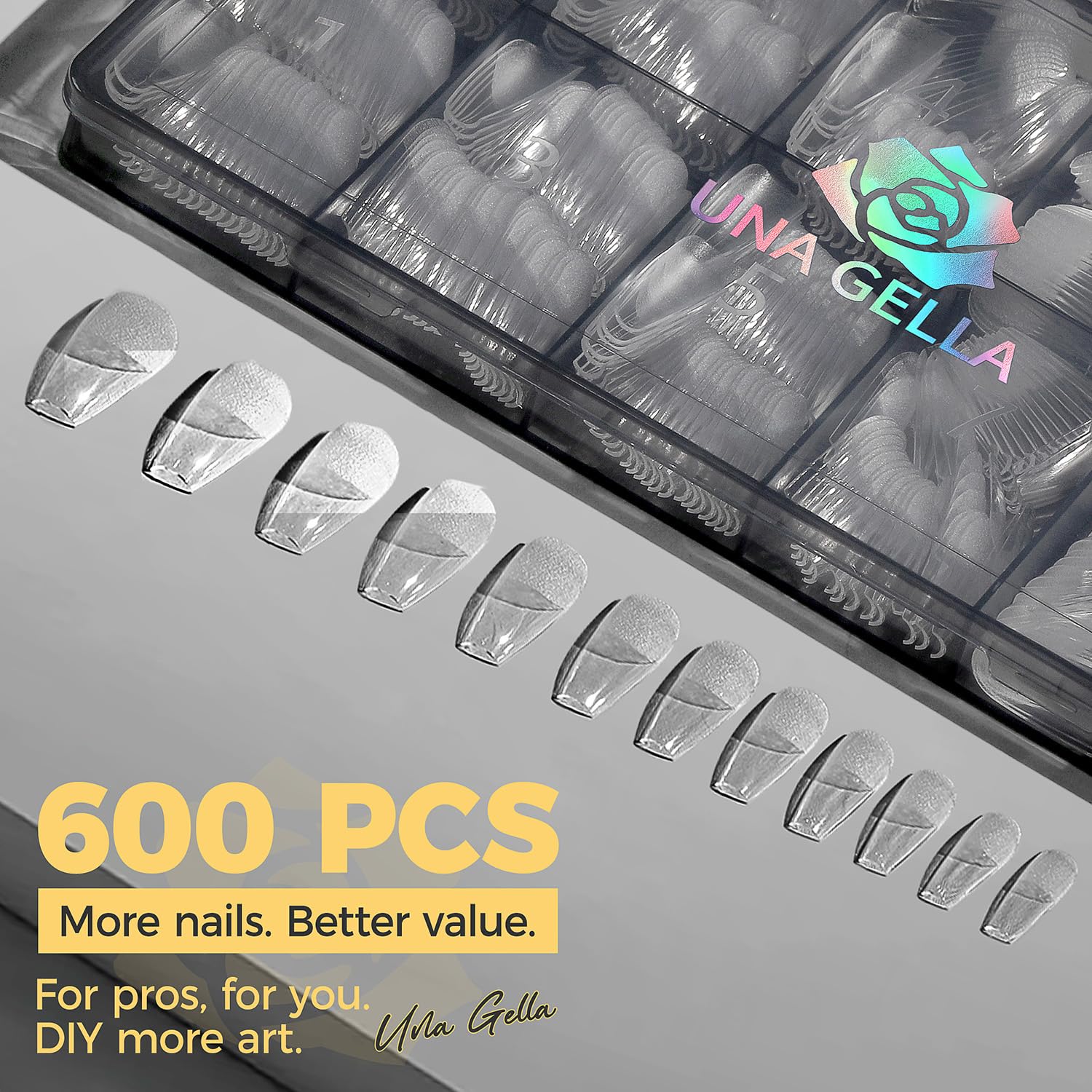 UNA GELLA coffin tips pre-etched design saves filing time.