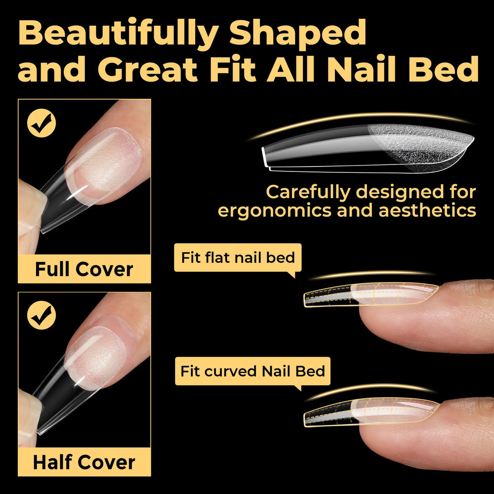 UNA GELLA coffin tips thin back edge for comfortable fit.