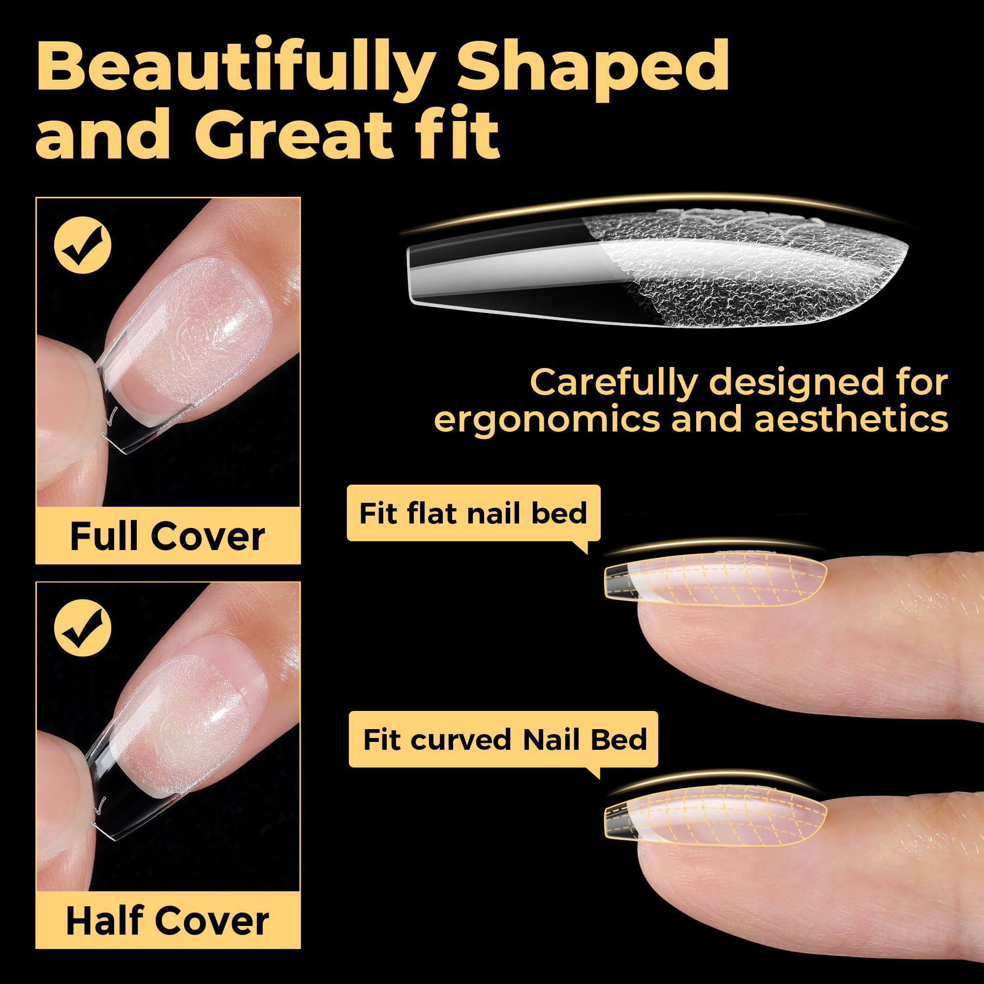 UNA GELLA coffin tips with thick front and thin back for durable wear