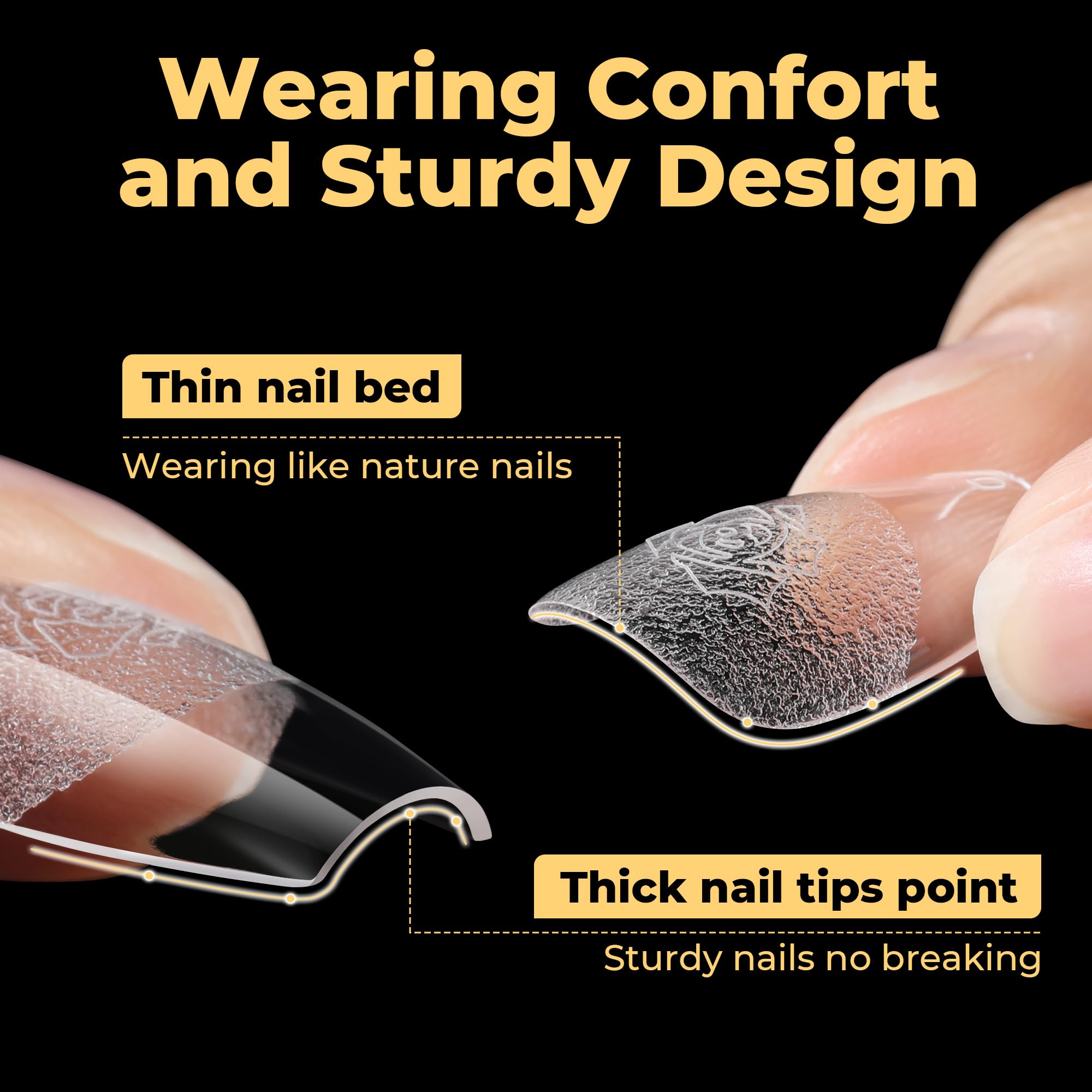 UNA GELLA easy-apply smooth-edge tips for comfortable nail bed adhesion
