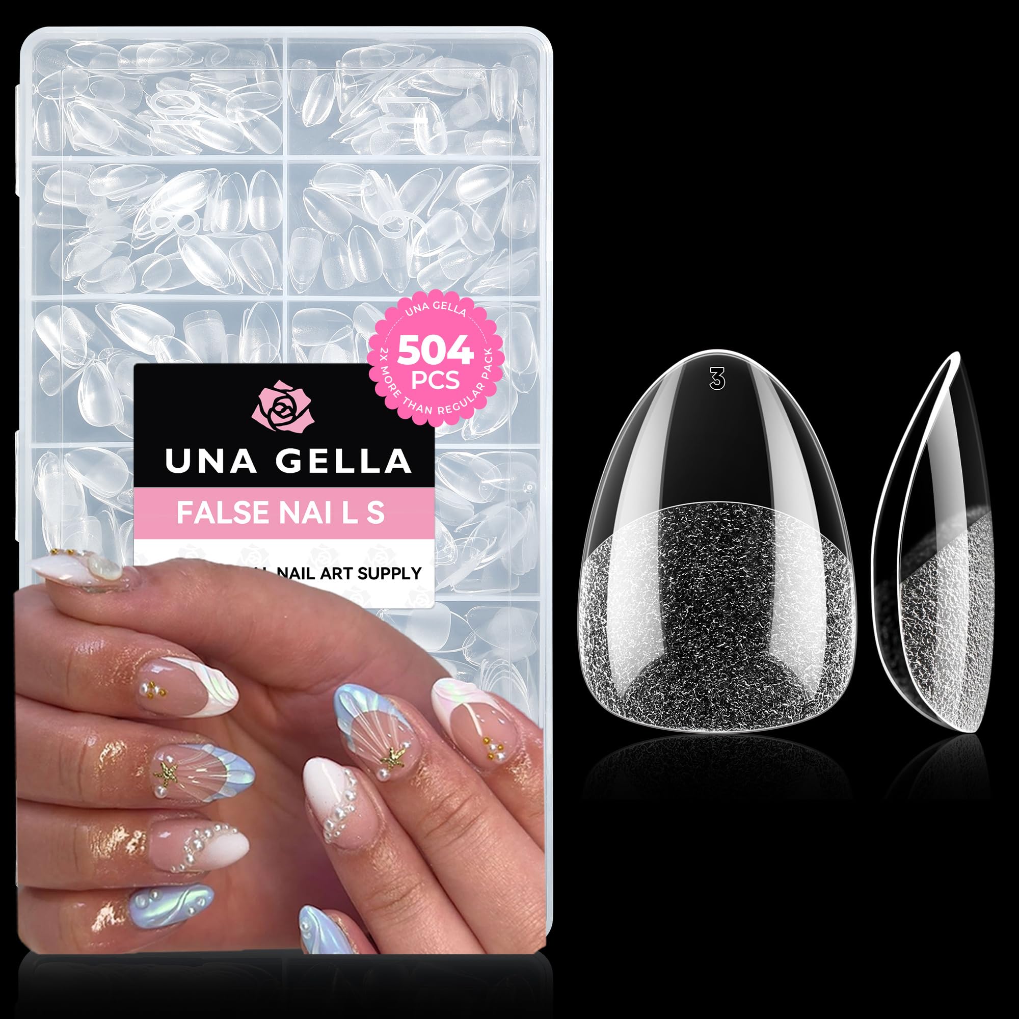 UNA GELLA extra-short almond nail tips box for easy home manicure.