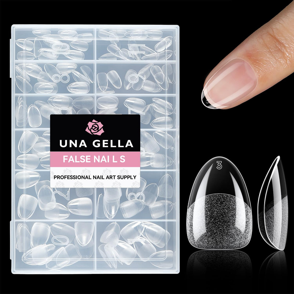 UNA GELLA extra short almond nail tips full cover pack for easy DIY manicures.