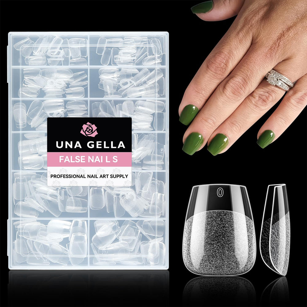 UNA GELLA extra-short coffin tips 216pcs box – clear gel tips for easy DIY manicure