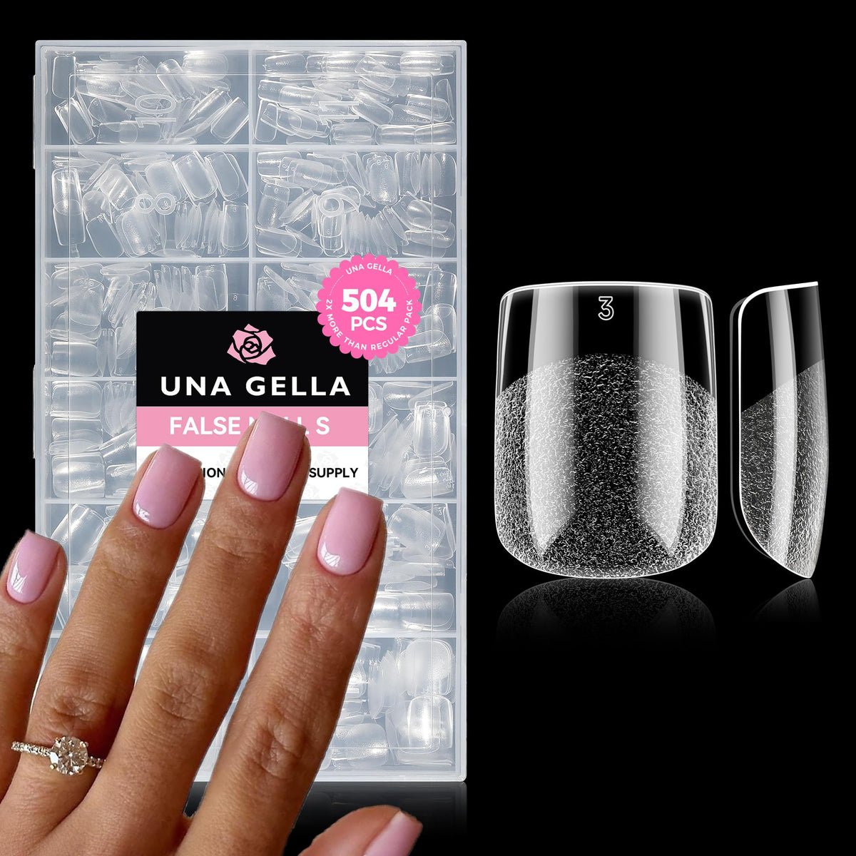 UNA GELLA Extra Short Nail Tips package, full 504-piece set for DIY nails.