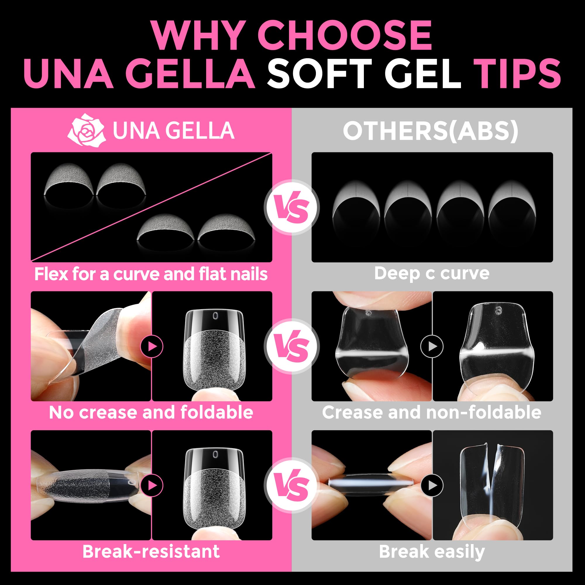 UNA GELLA gel tips clear surface no trace when pressed close-up