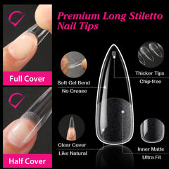 UNA GELLA flexible stiletto tips show crease-free fit and comfortable wear.