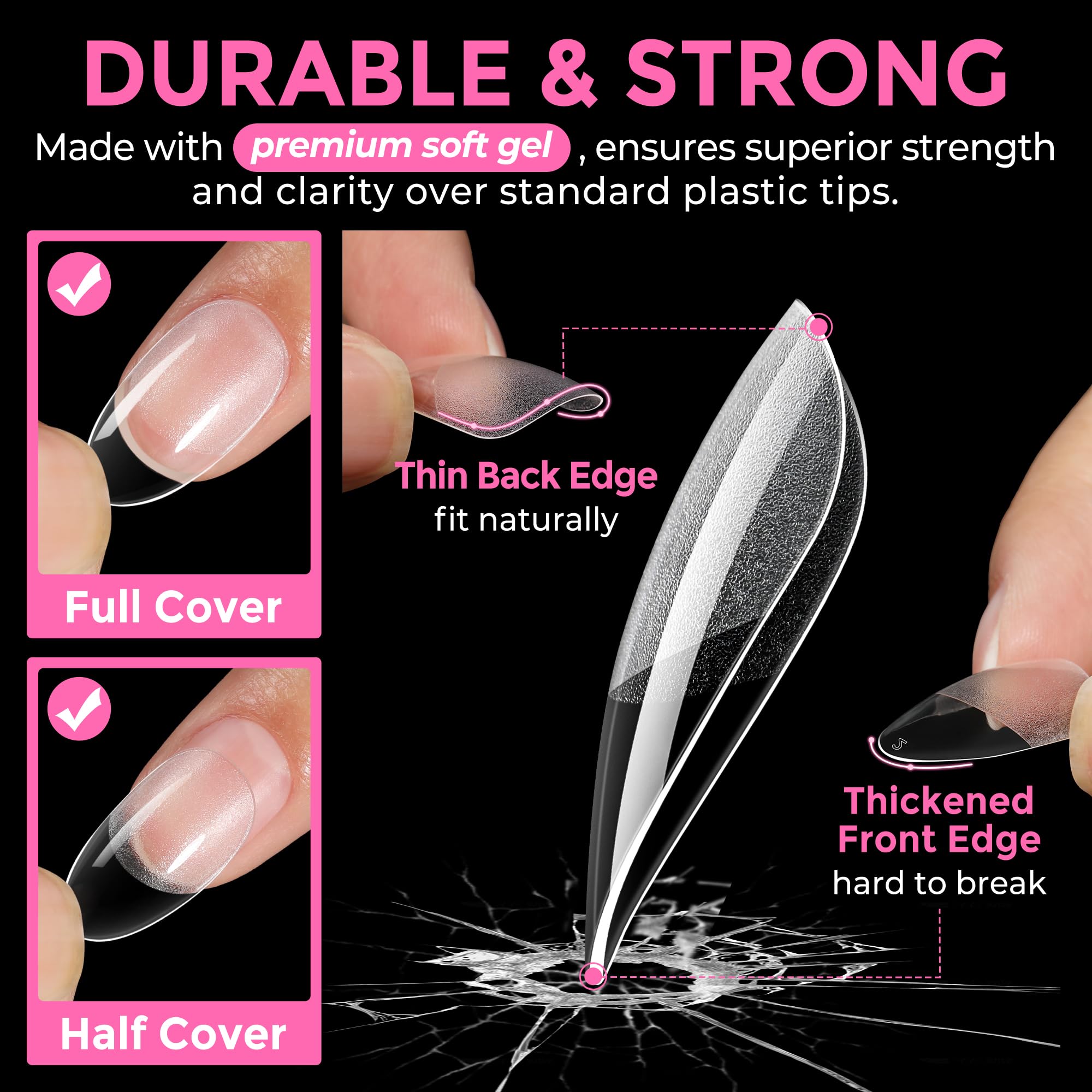 UNA GELLA full-cover nails close-up showing glossy, natural-looking finish