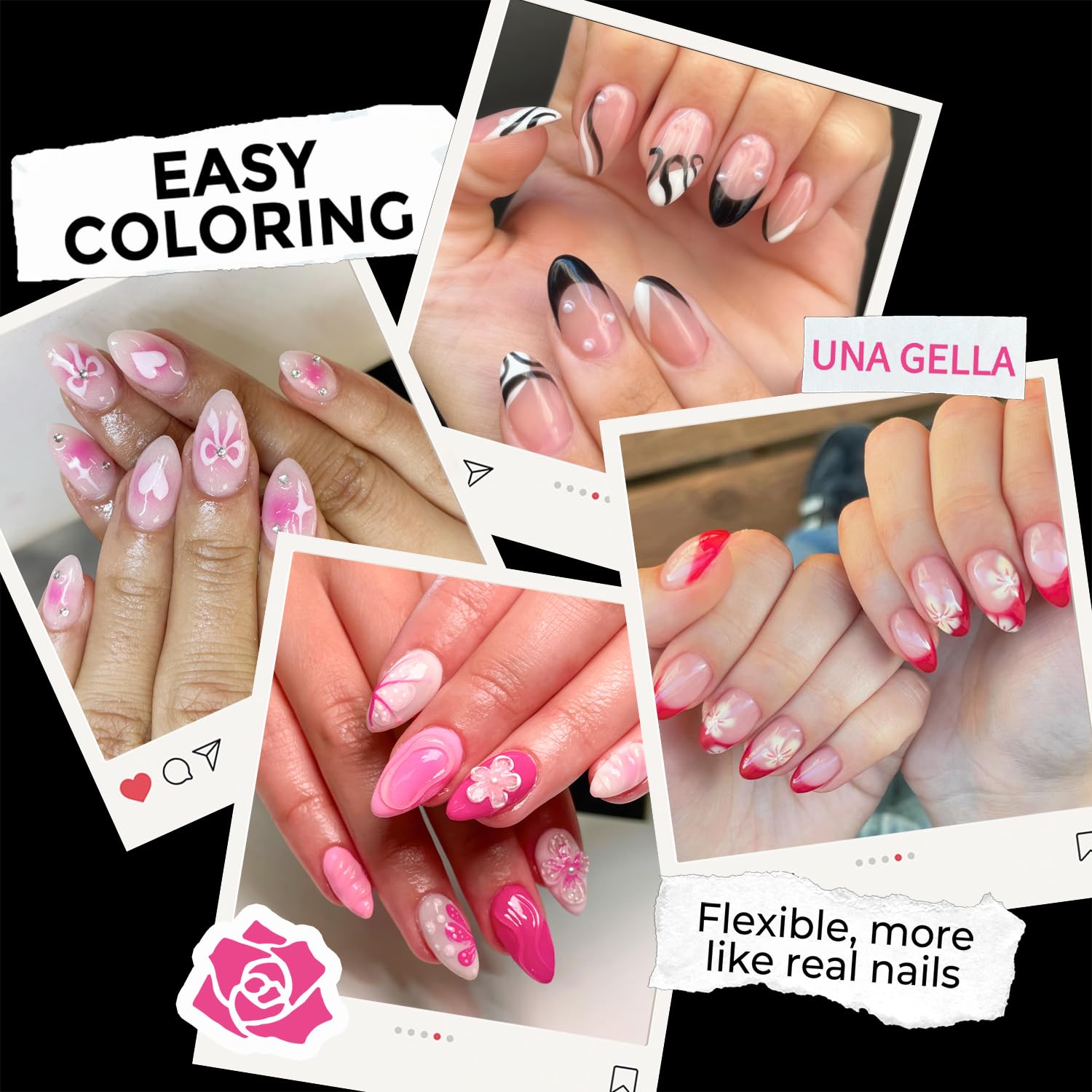 UNA GELLA Gelly Tips showing clear, no-trace coverage during application.