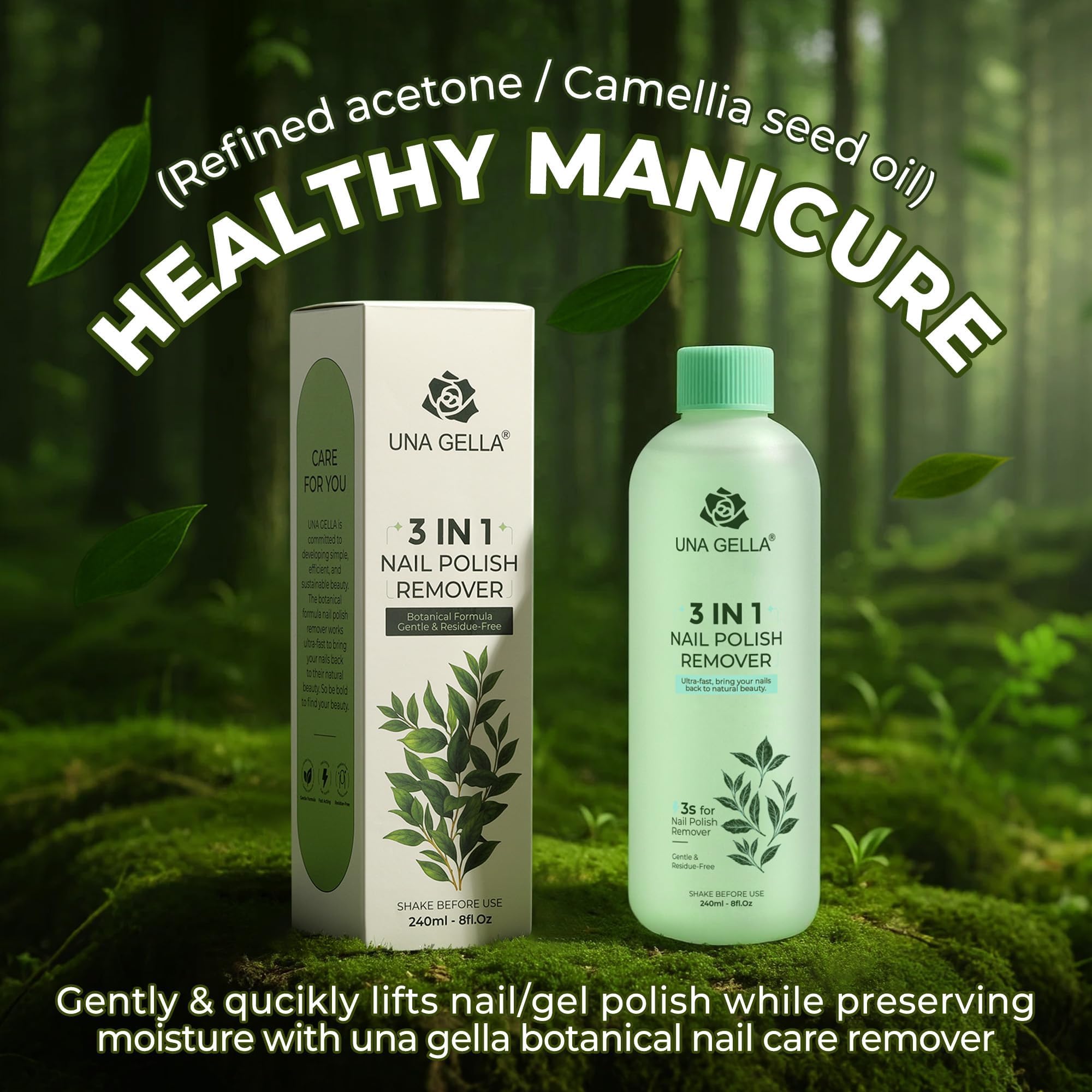 UNA GELLA green tea scent bottle highlights refreshing aroma during use.