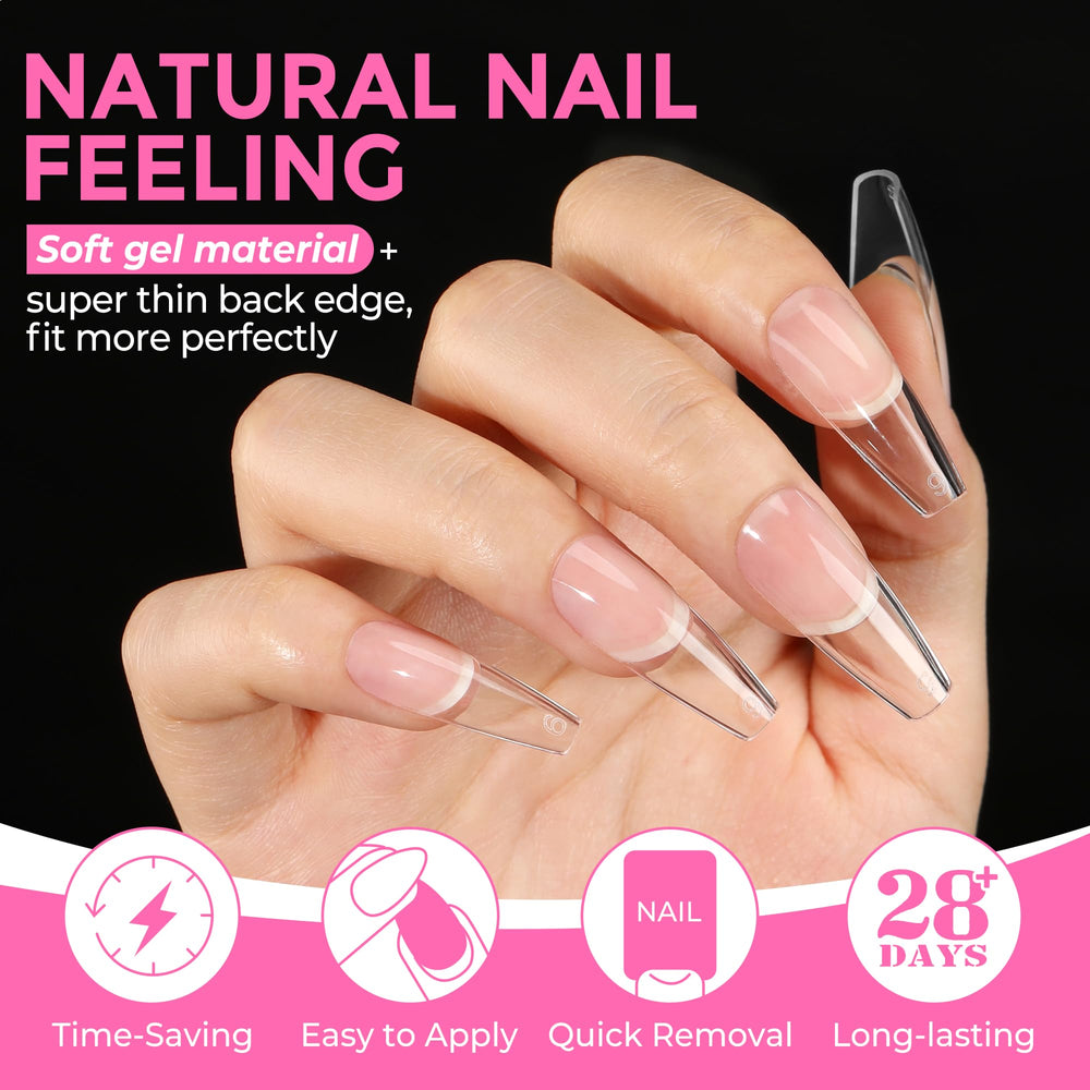 UNA GELLA Long Coffin Tips edge closeup highlights smooth curve for comfortable wear