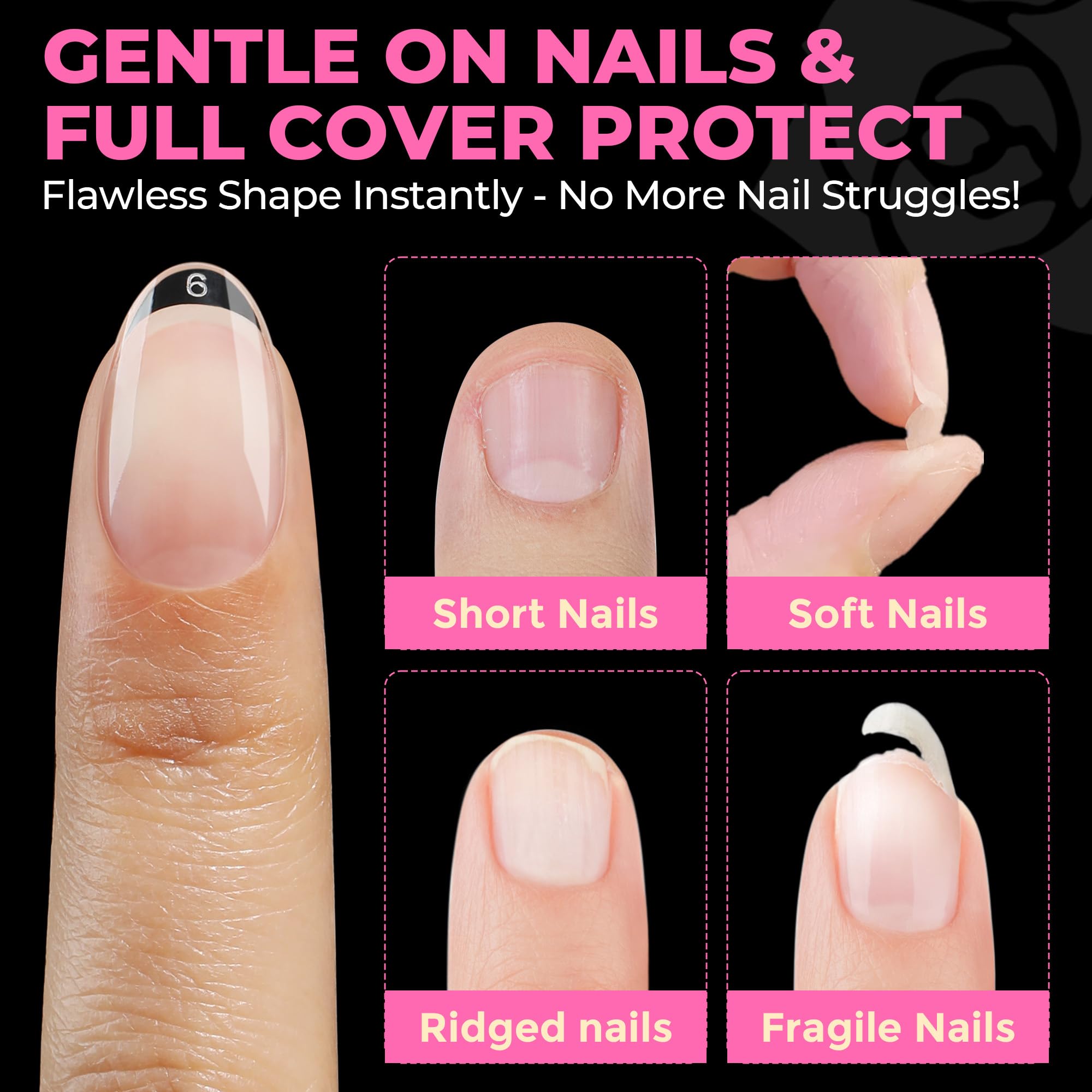 UNA GELLA short almond tips durability closeup suggesting weeks of wear.