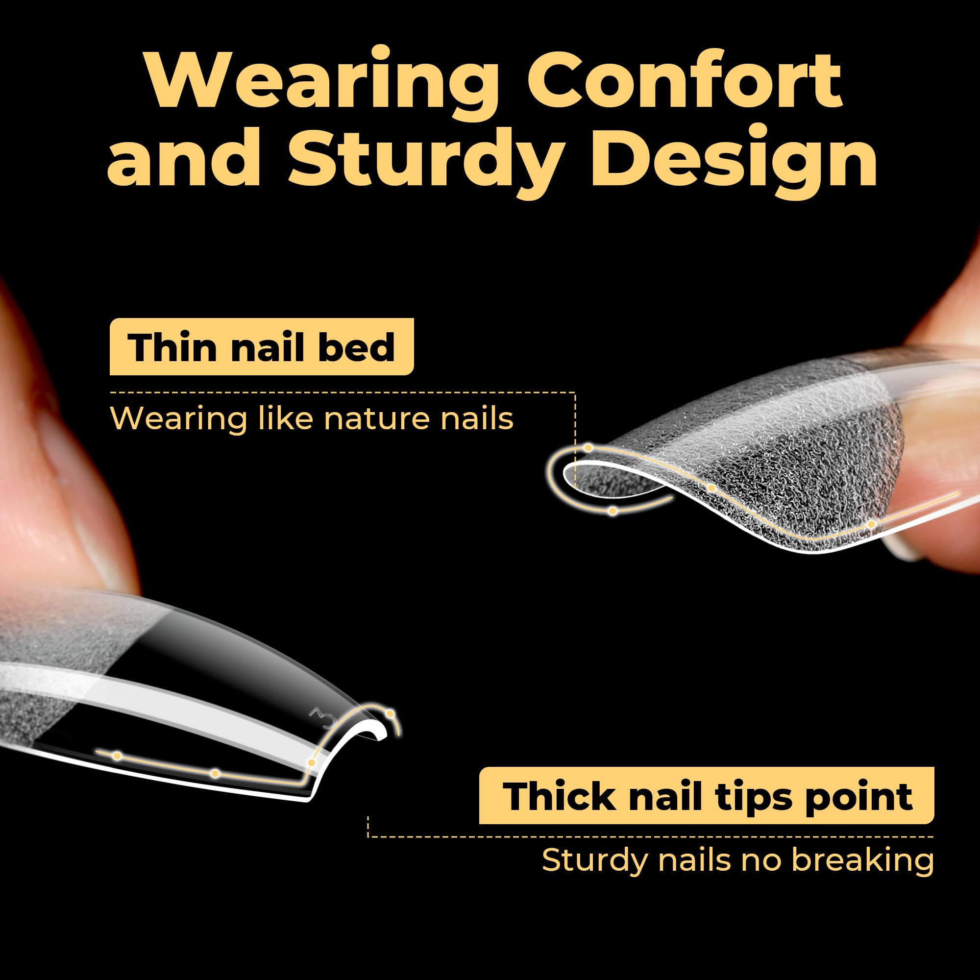 UNA GELLA medium coffin tips long-wear potential on natural nails.