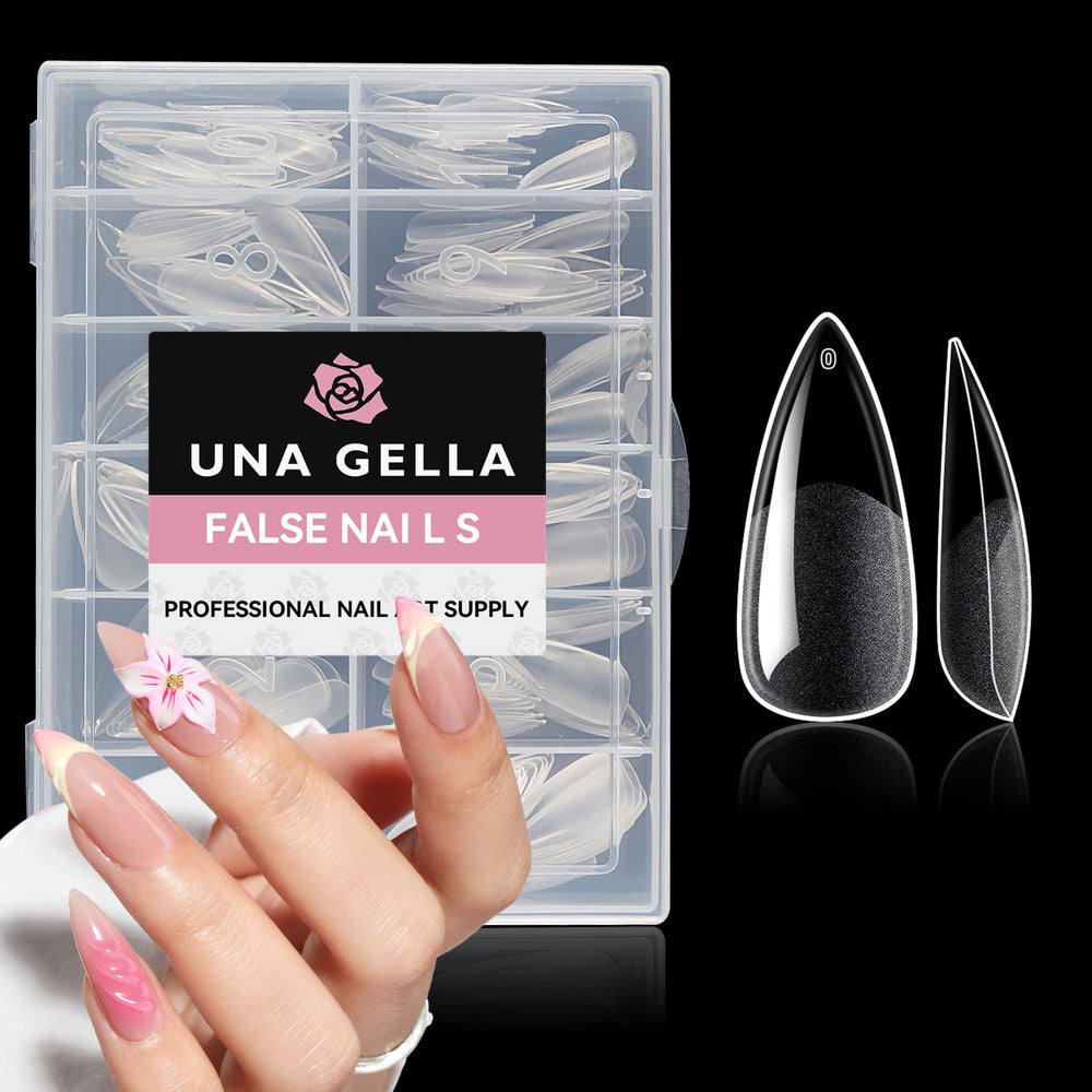 UNA GELLA medium stiletto tips full pack, ready for quick home manicures.