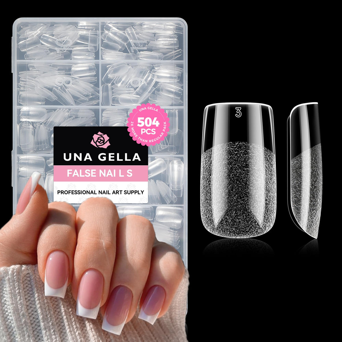 UNA GELLA Nail Tips Square 504pcs pack, clear salon-grade extension option.