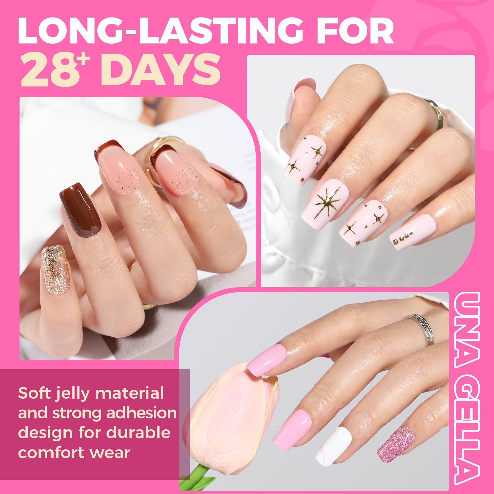 UNA GELLA Nail Tips Square DIY-friendly for easy home manicure and French tips.