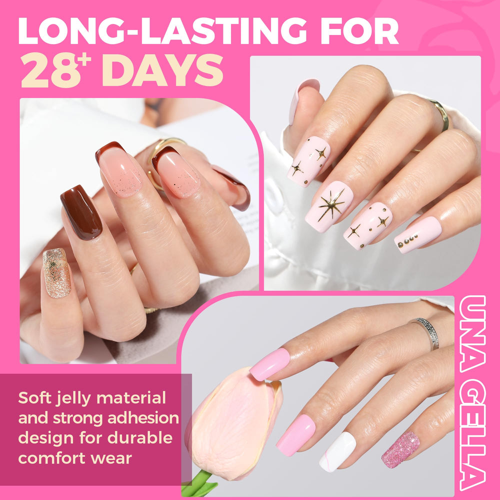 UNA GELLA Nail Tips Square DIY-friendly for easy home manicure and French tips.