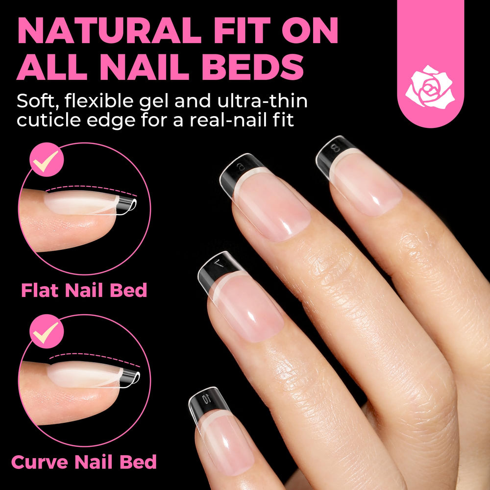 UNA GELLA Nail Tips Square pre-etched, no filing required for fast polish-ready nails.