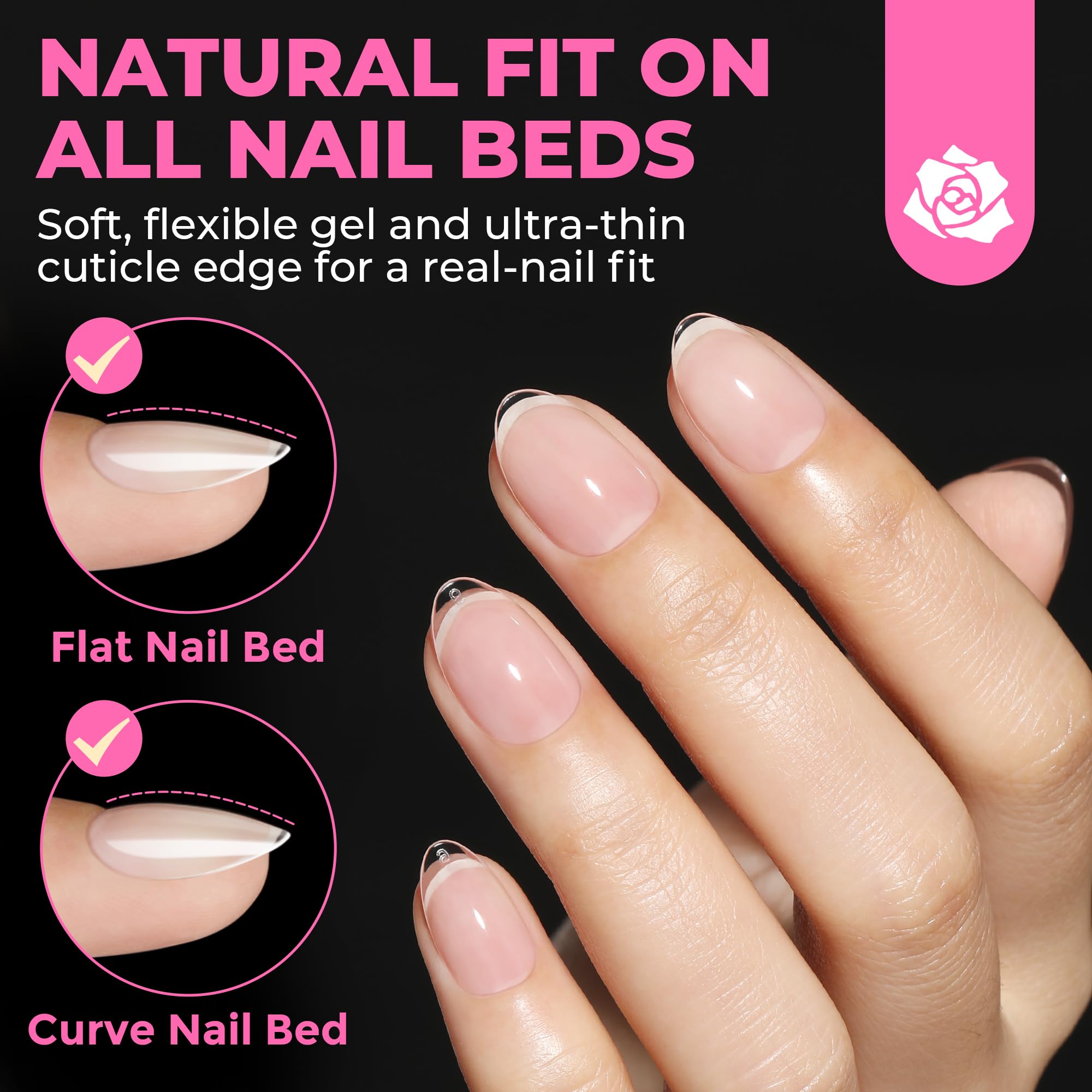 UNA GELLA natural-fit short tips with thin back edge and thick front edge.