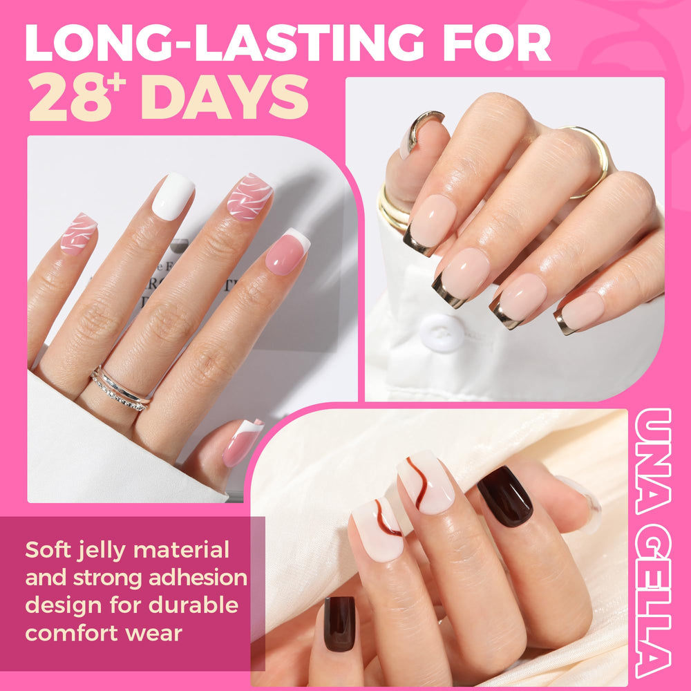 UNA GELLA clean-use image emphasizes odorless formula for home nails.