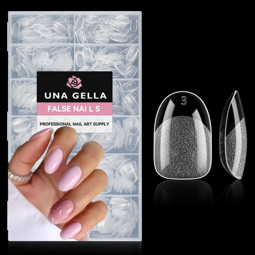 UNA GELLA oval-round nail tips packaging shows half-matte design for fast color application