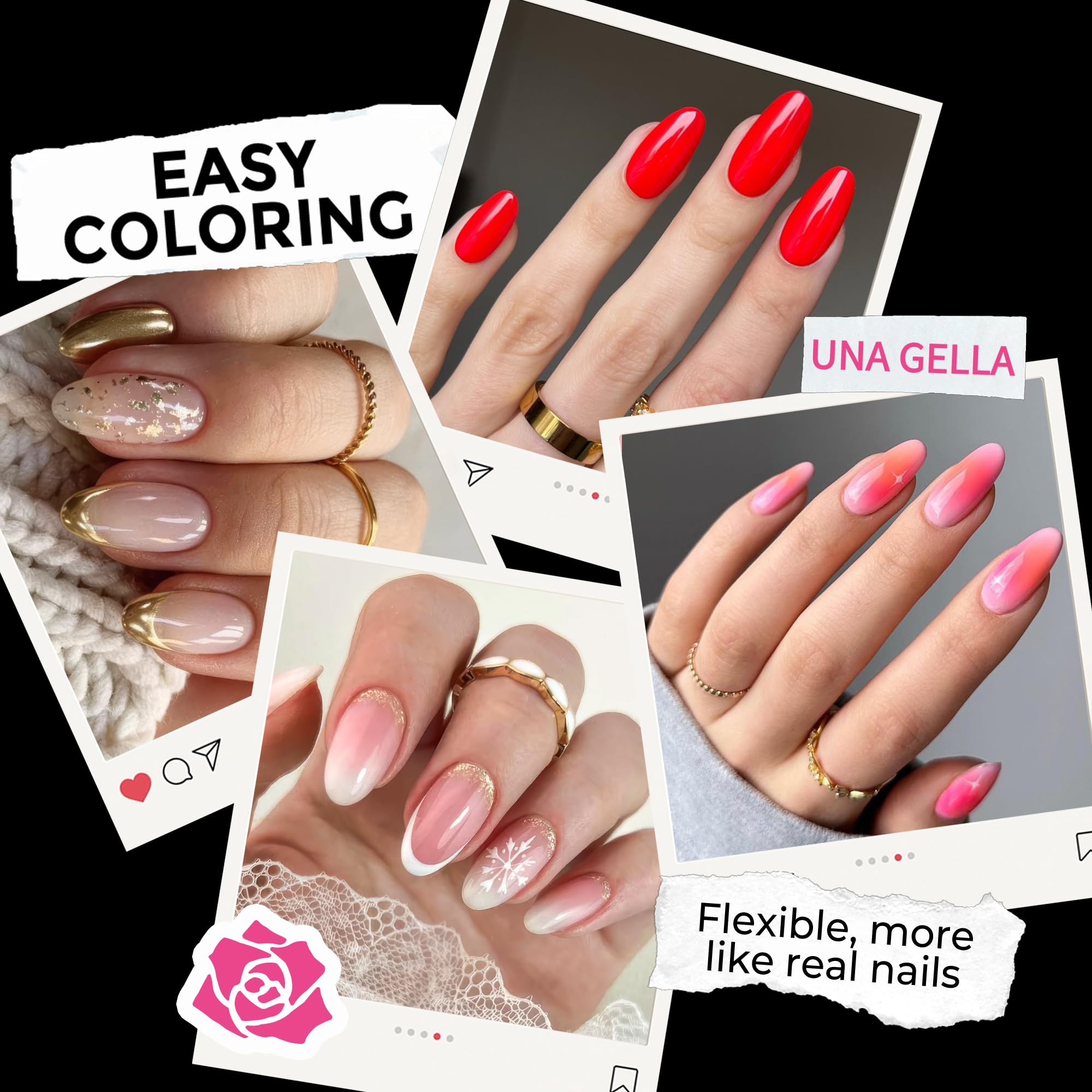 UNA GELLA pre-shaped nail tips with 12 sizes shown from the top view for easy selection
