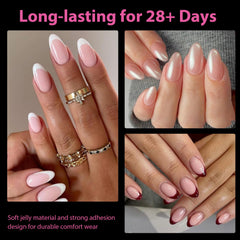 UNA GELLA pre-shaped soft gel tip edges demonstrate easy press-on application