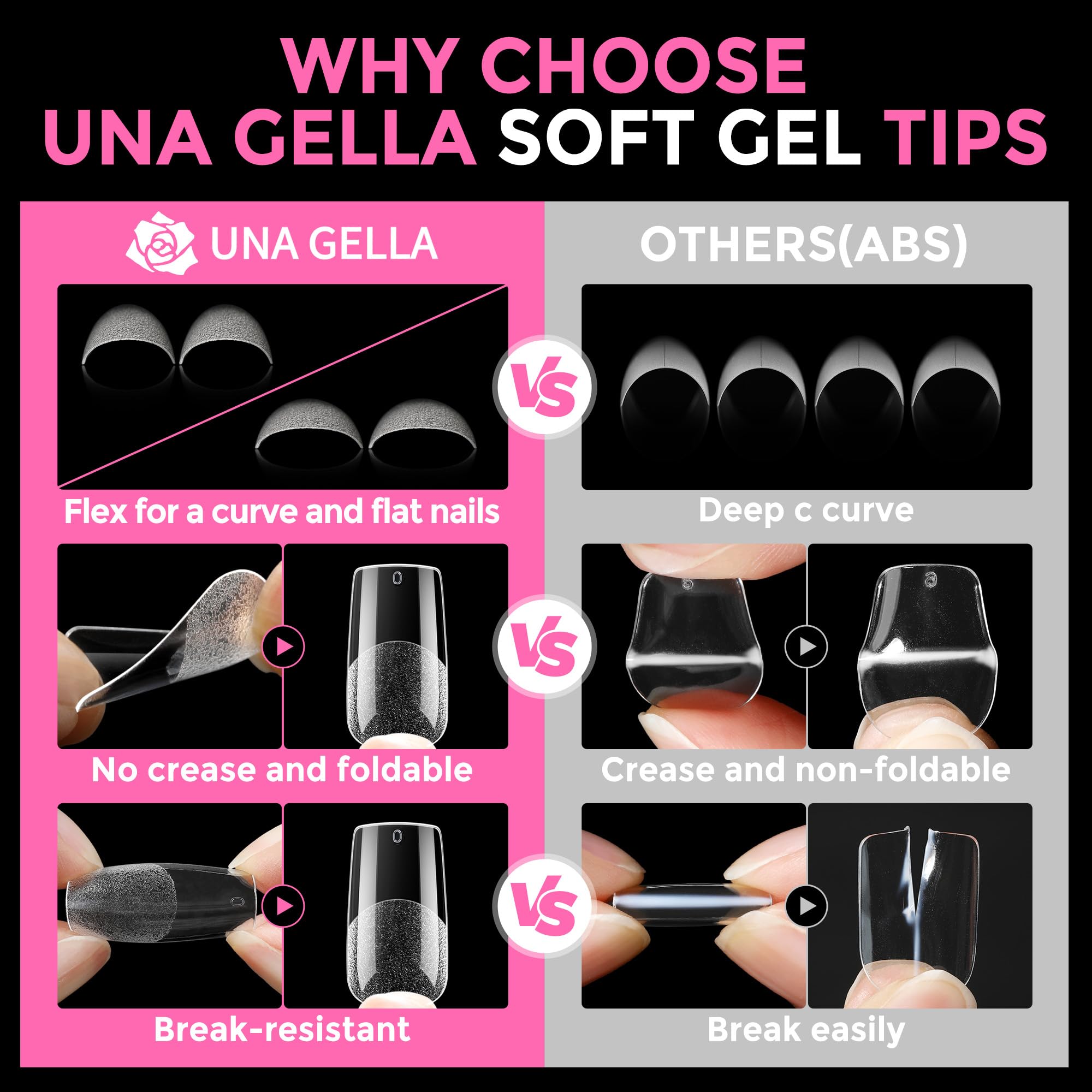 UNA GELLA pre-shaped tips—no filing needed for faster nails.