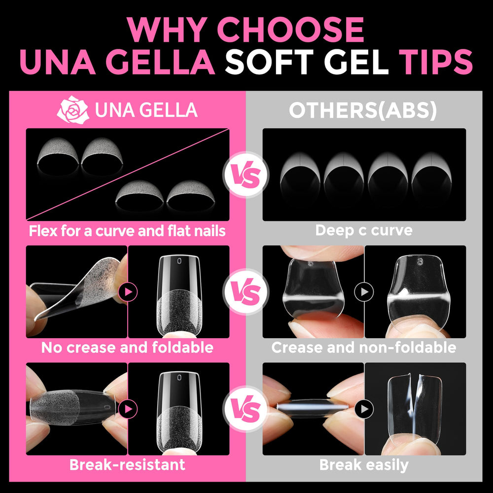 UNA GELLA pre-shaped tips—no filing needed for faster nails.