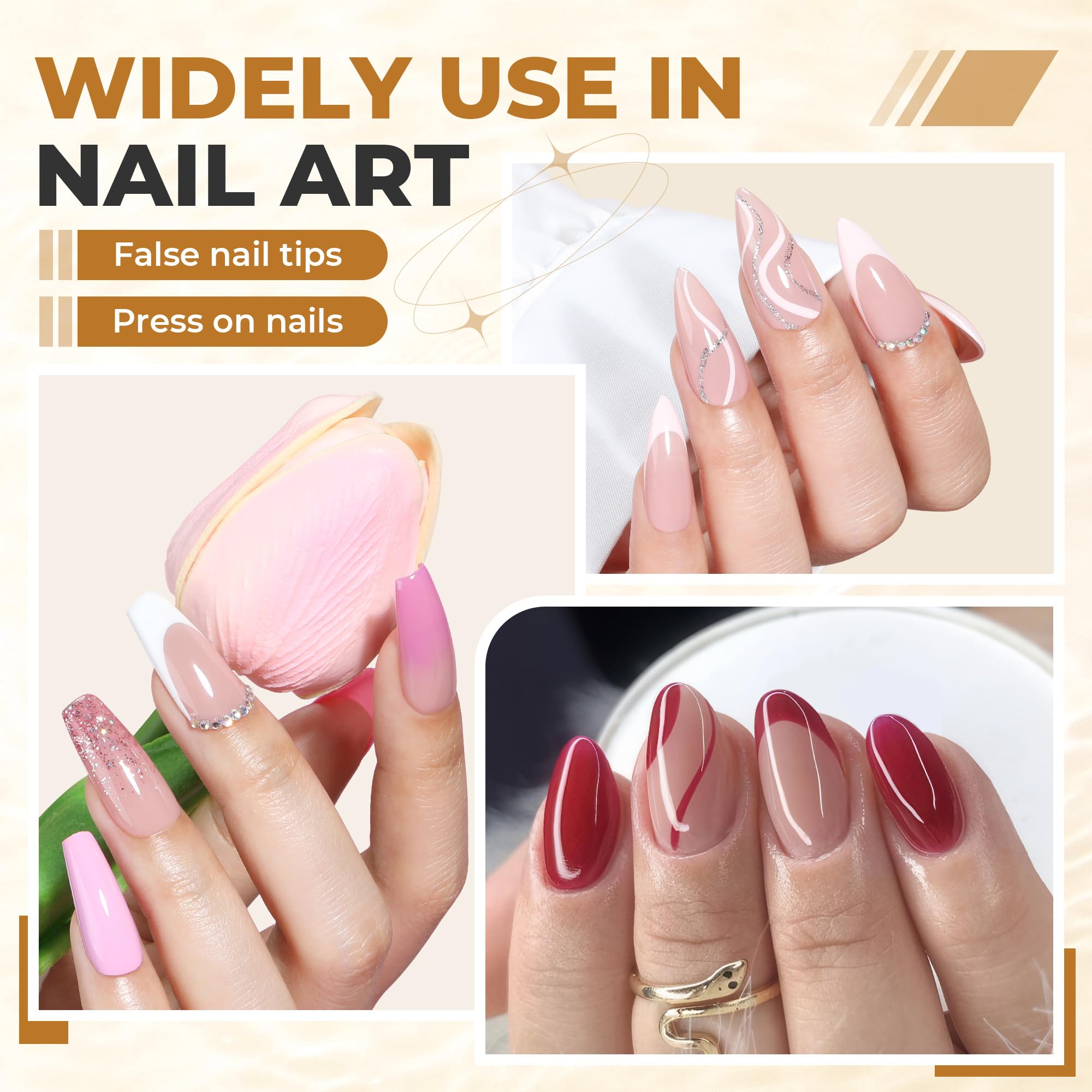 UNA GELLA press-on nails application closeup ensures secure adhesion.