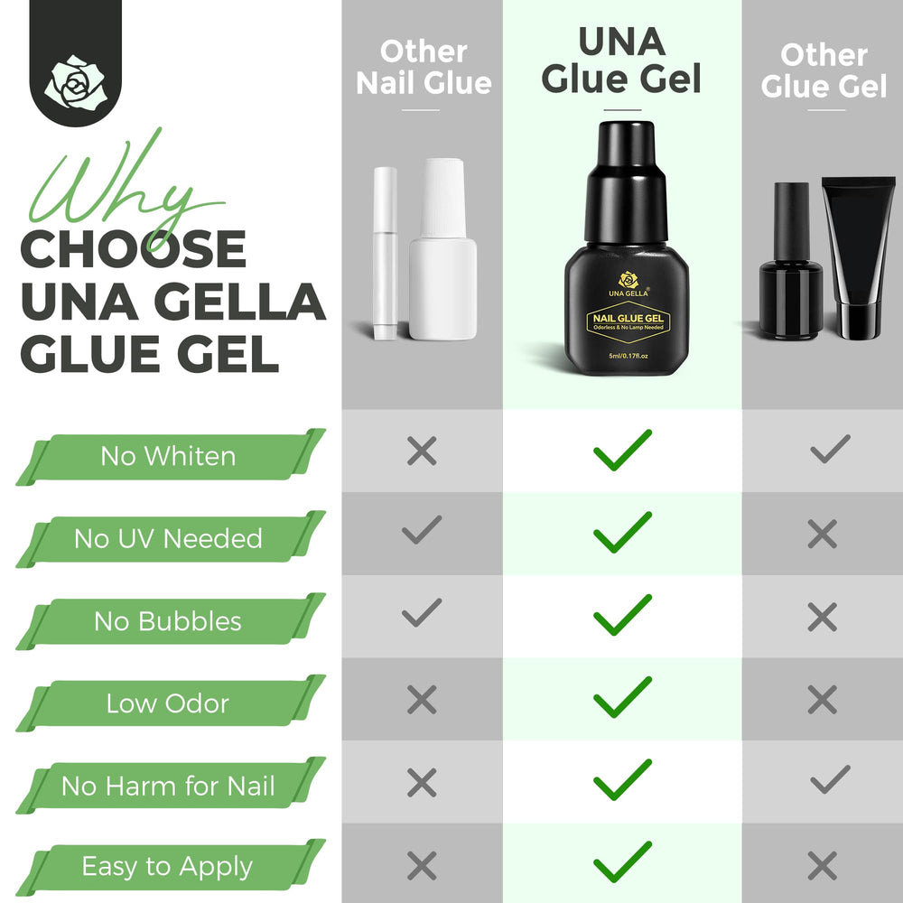 UNA GELLA removal-friendly glue works with remover for cleanup.