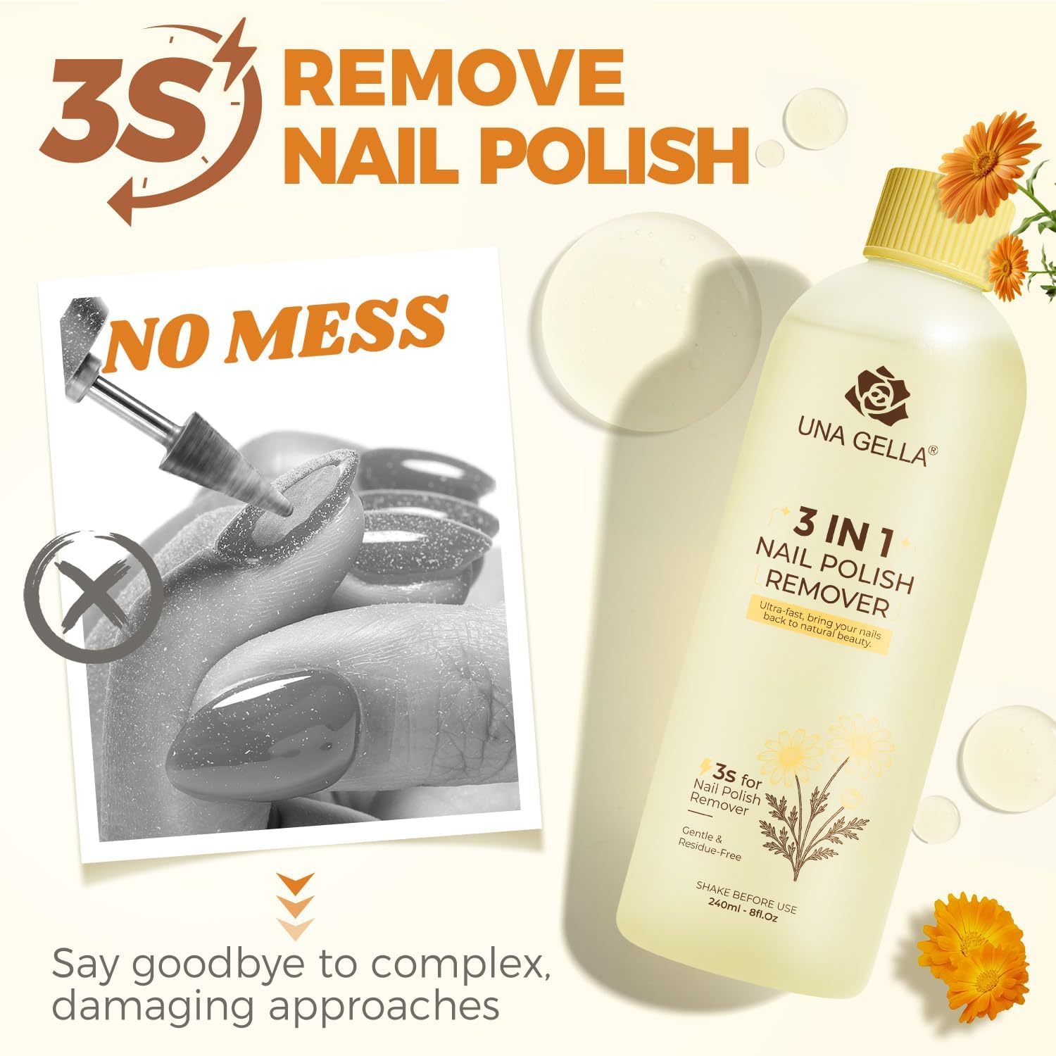 UNA GELLA remover-soaked cotton pad ready for fast, streak-free removal.