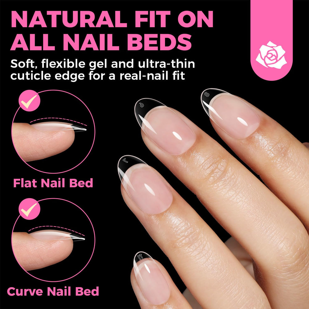 UNA GELLA round almond nail tip full-cover view highlights glossy durable finish