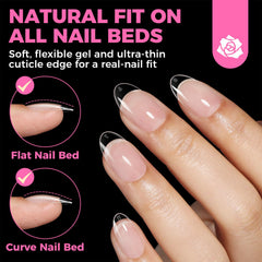 UNA GELLA round almond nail tip full-cover view highlights glossy durable finish