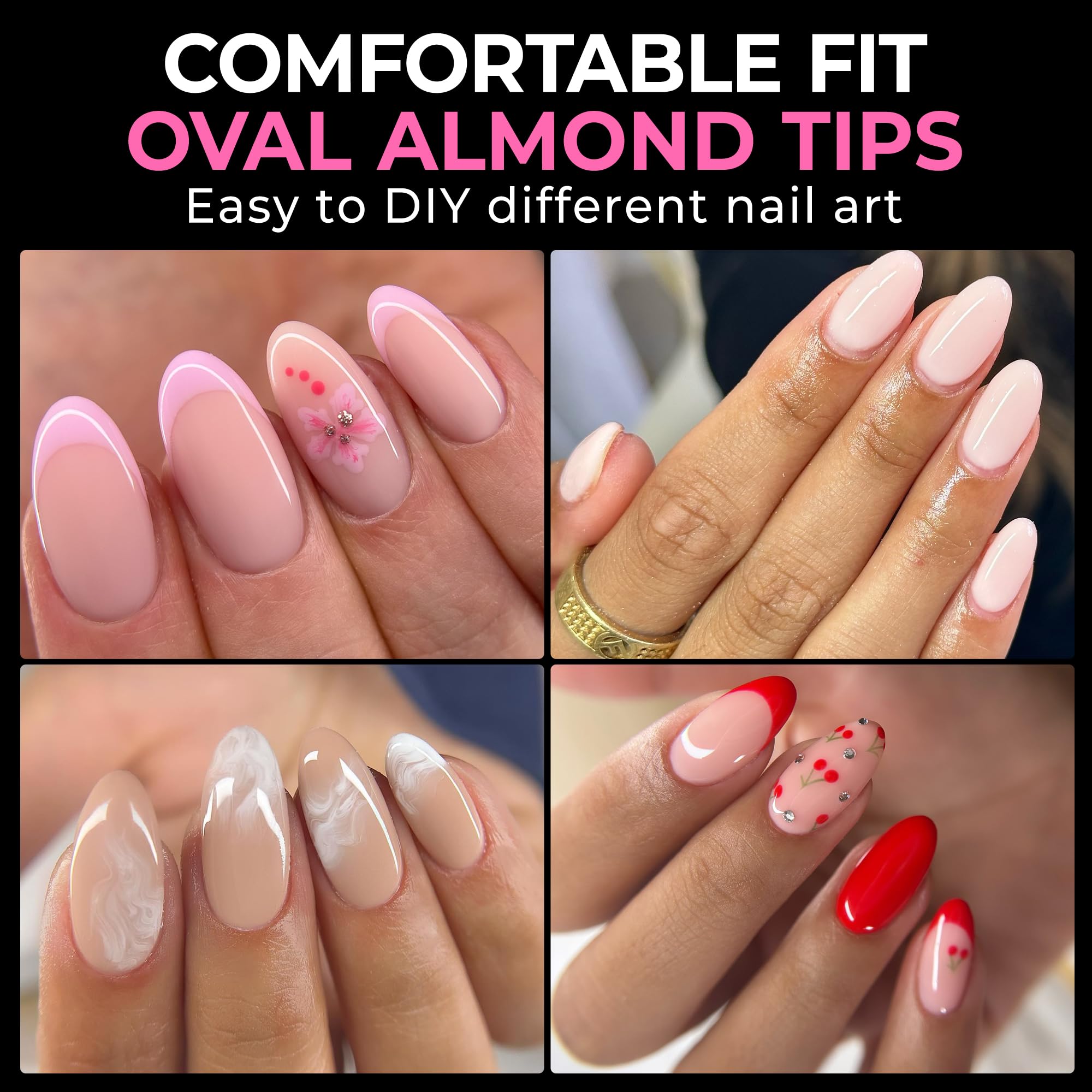 UNA GELLA round-oval almond tip image shows easy press-on application and precise fit