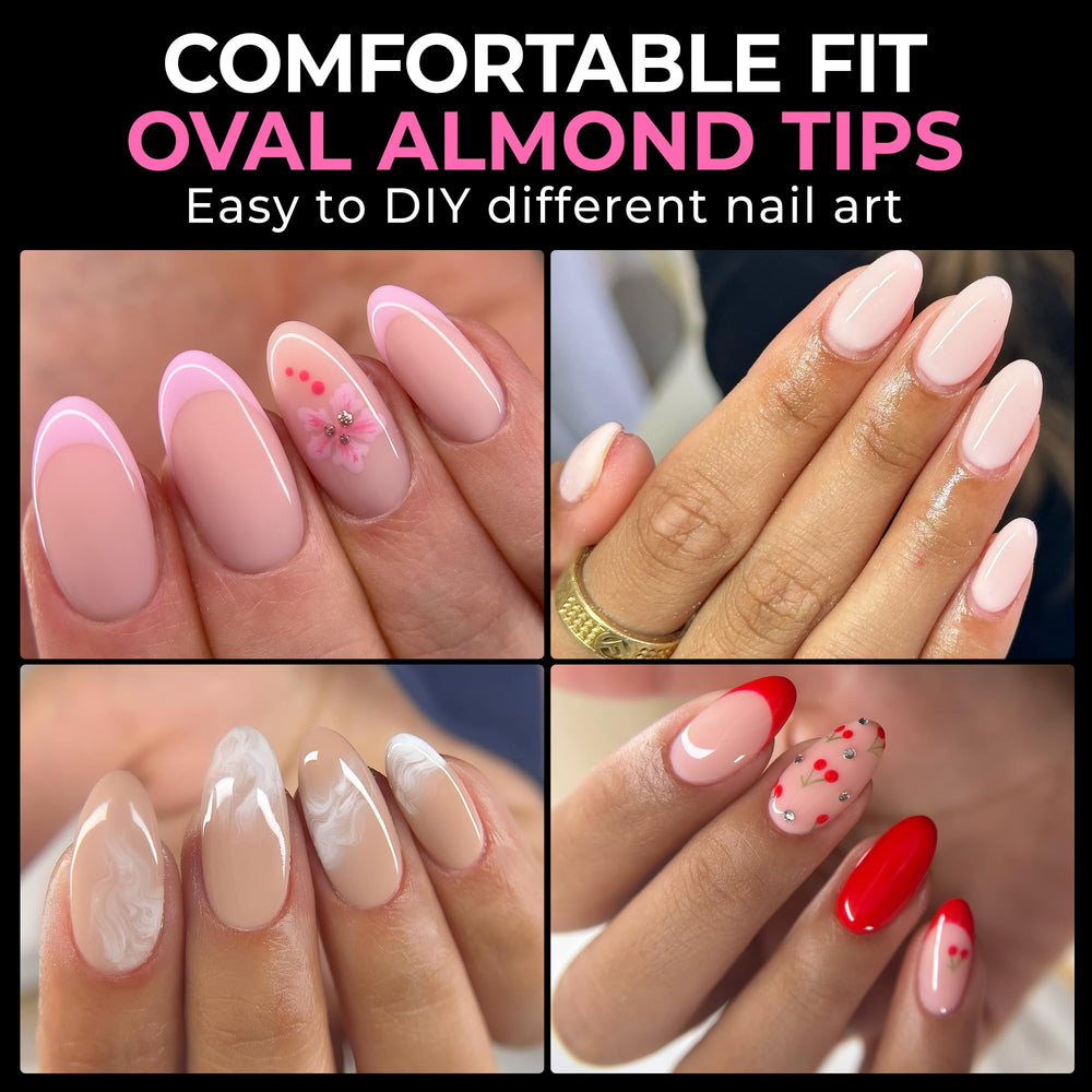 UNA GELLA round-oval almond tip image shows easy press-on application and precise fit