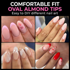 UNA GELLA round-oval almond tip image shows easy press-on application and precise fit