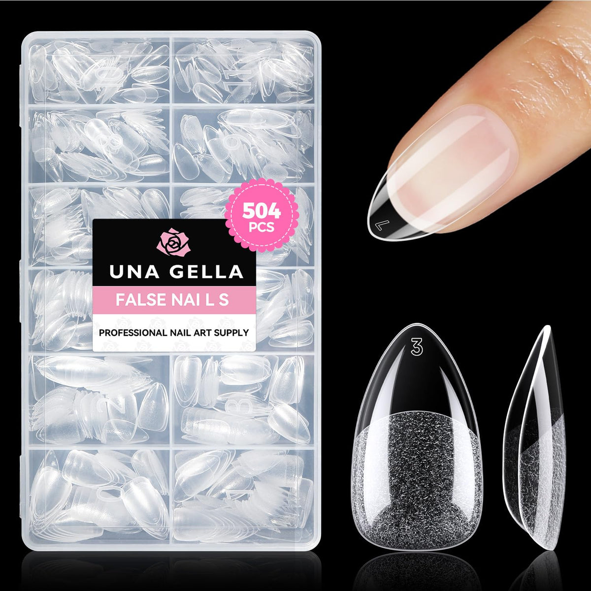 UNA GELLA short almond nail tips pack 504pcs for easy at-home extensions