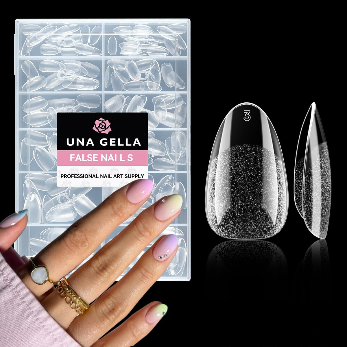 UNA GELLA Short Almond Round tips packaging ready for easy DIY home manicure