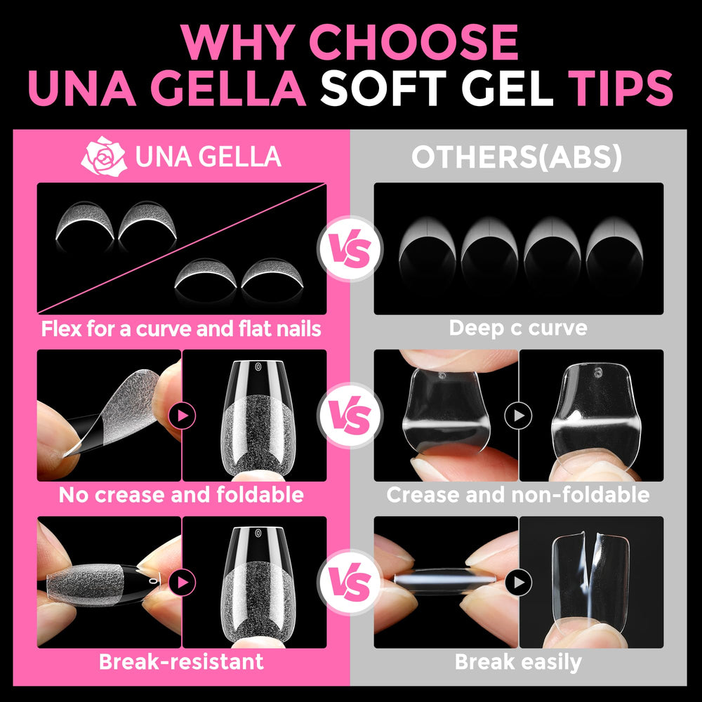 UNA GELLA glossy clear cover on coffin tips enhances finish
