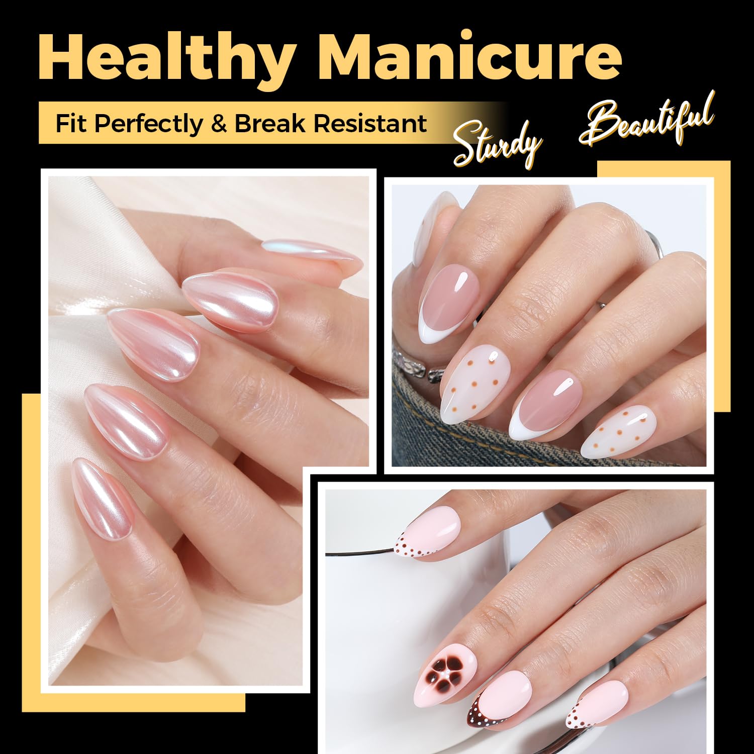 UNA GELLA almond tip 12 sizes display for precise fit.