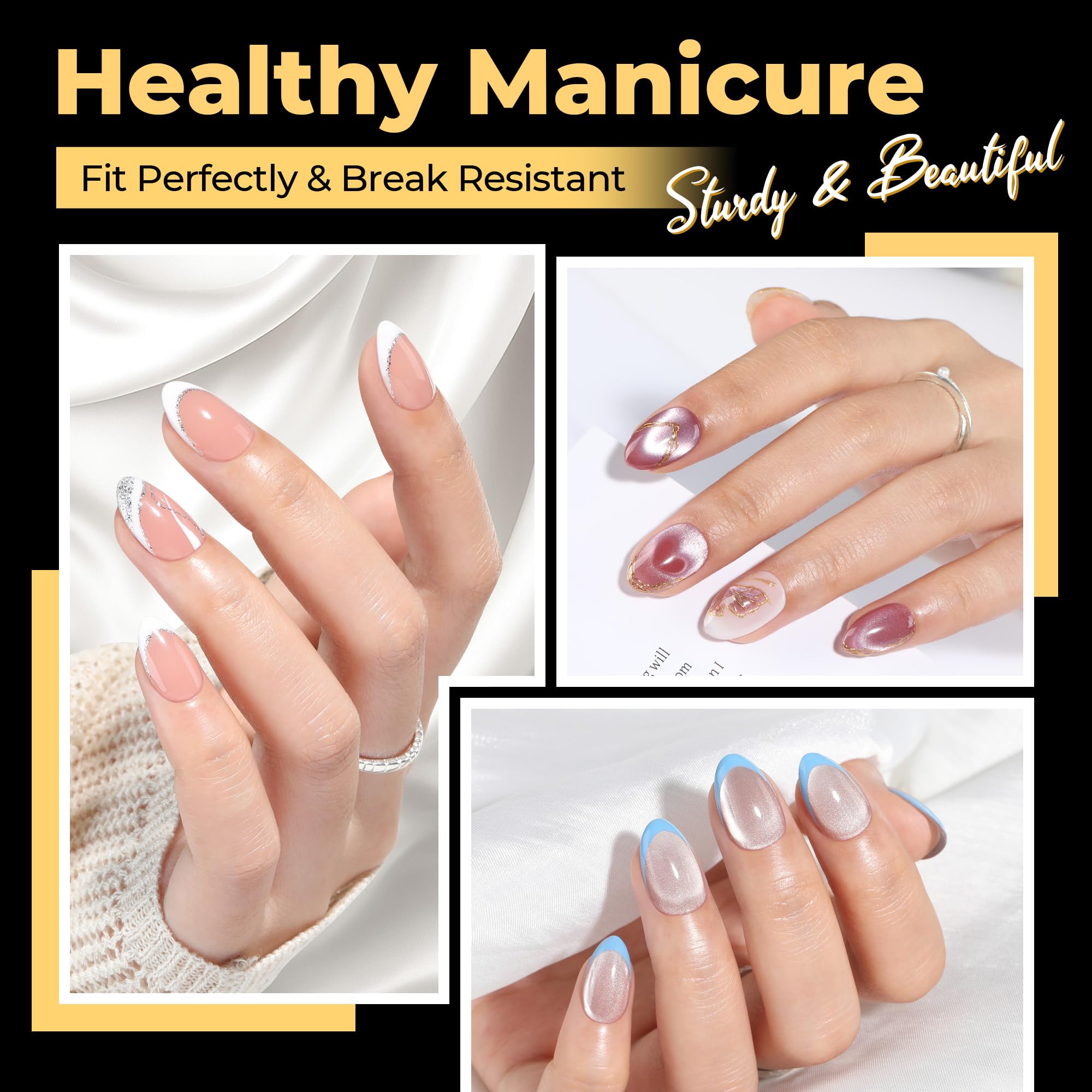 UNA GELLA short oval almond nail tip side view for comfortable wear