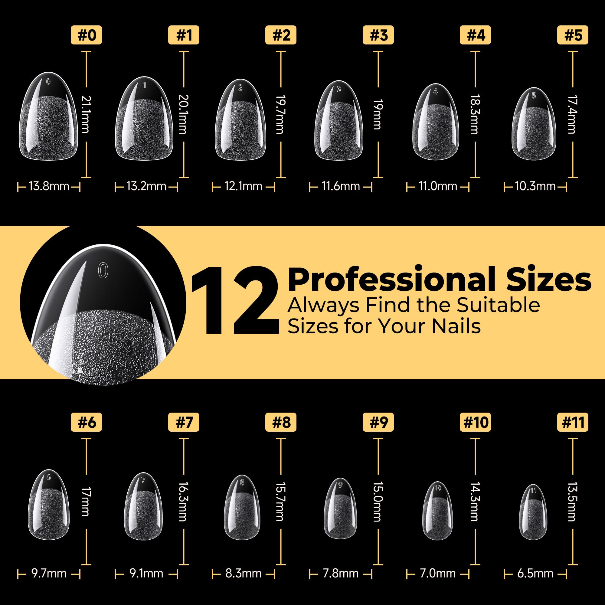 UNA GELLA 12-size set covers a wide nail range for better fit