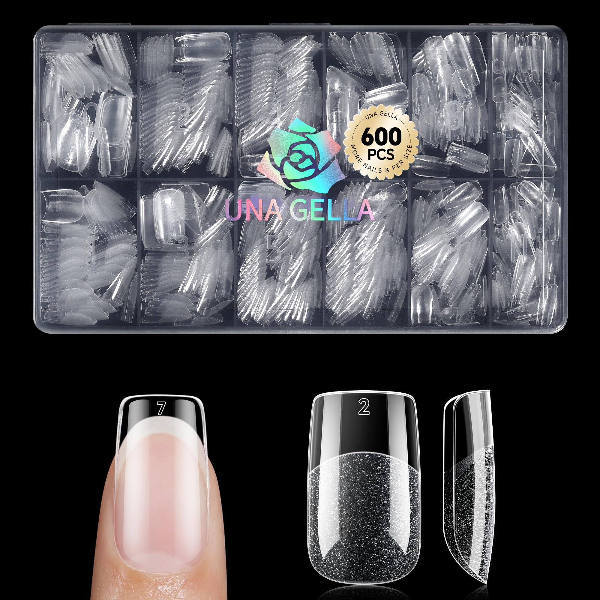 UNA GELLA short square nail tips 600pcs product shot for quick DIY manicure at home
