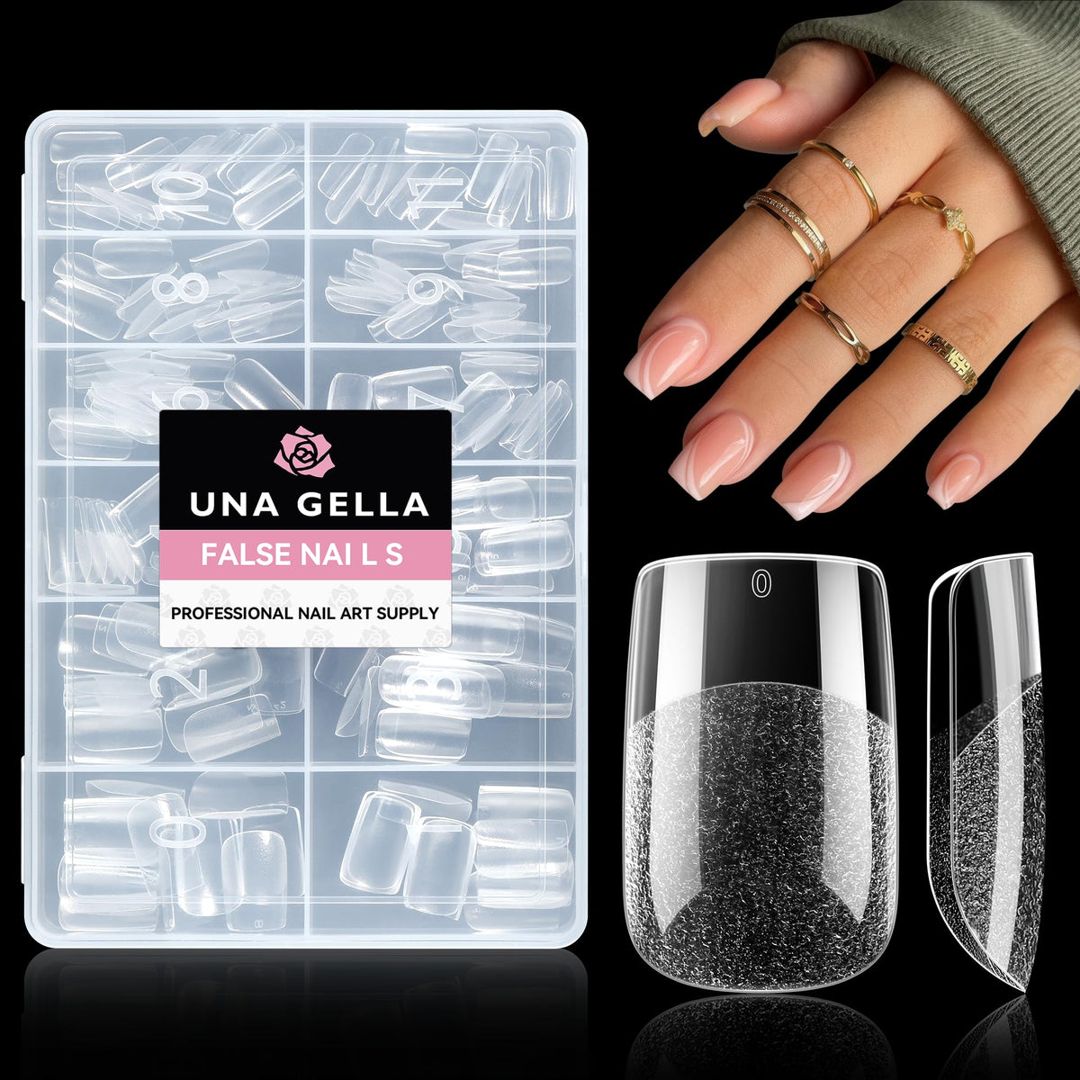 UNA GELLA short square tips pack with 216 pieces for at-home manicure