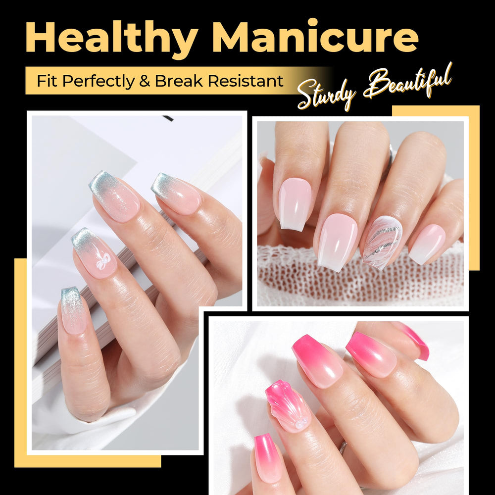 UNA GELLA soft gel coffin tips with press-fit for painless nail enhancements