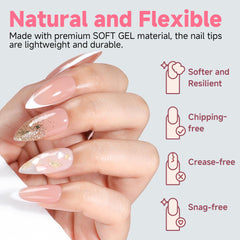UNA GELLA soft gel tips bend test demonstrates crease-free flexibility.