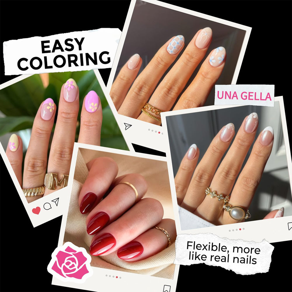 UNA GELLA soft gel tips with thin back edge for natural fit.
