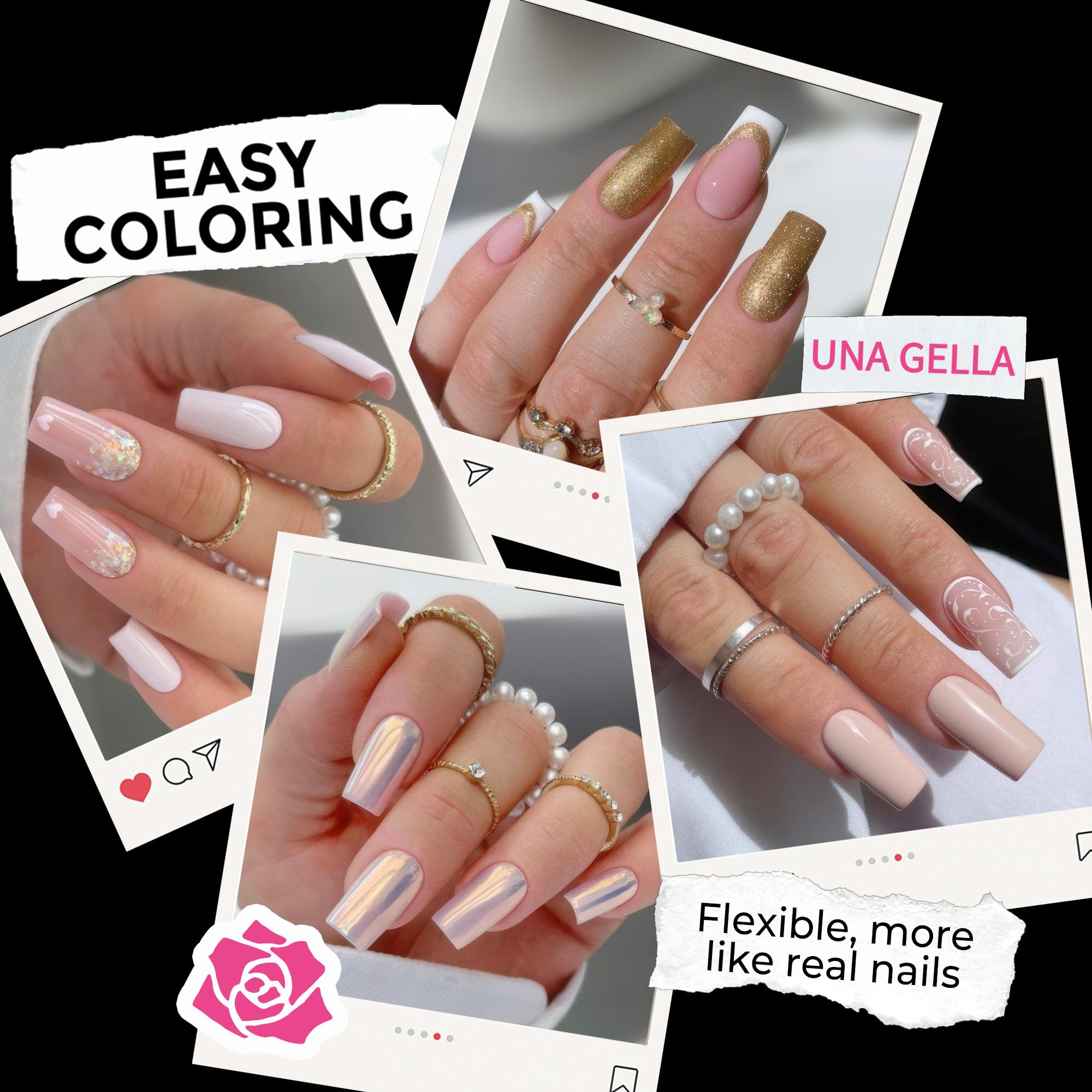 UNA GELLA soft gelly tips closeup showing flexible gel finish for comfortable wear.