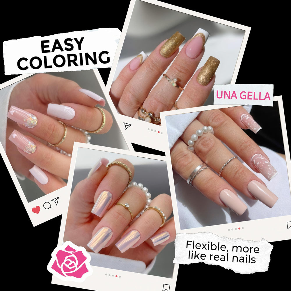 UNA GELLA soft gelly tips closeup showing flexible gel finish for comfortable wear.